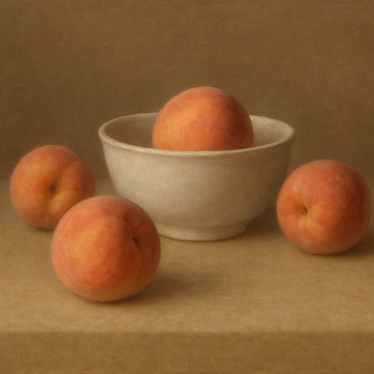 Heirloom Peaches & White Ceramic Bowl No. 8 Oil Painting 100% Hand Painted Oil on Belgian Linen Canvas, Original Fine Art Wall Decor