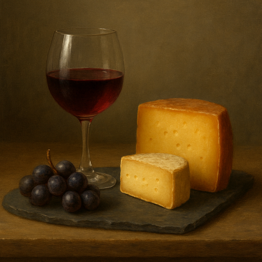 Burgundy Wine Glass & Aged Cheese Board No. 3 Oil Painting - View 1