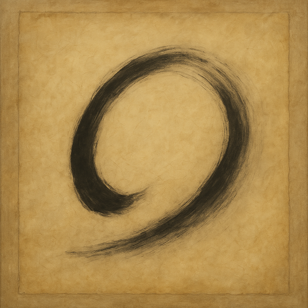 Aged Rice Paper & Charcoal Calligraphic Balance Oil Painting - View 1