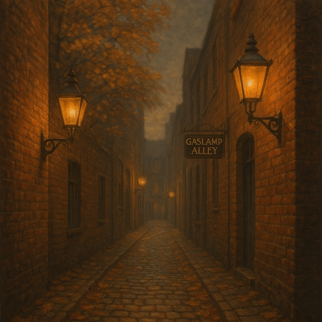 London Gaslamp Alley in Autumn Dusk No. 16 Oil Painting - View 1