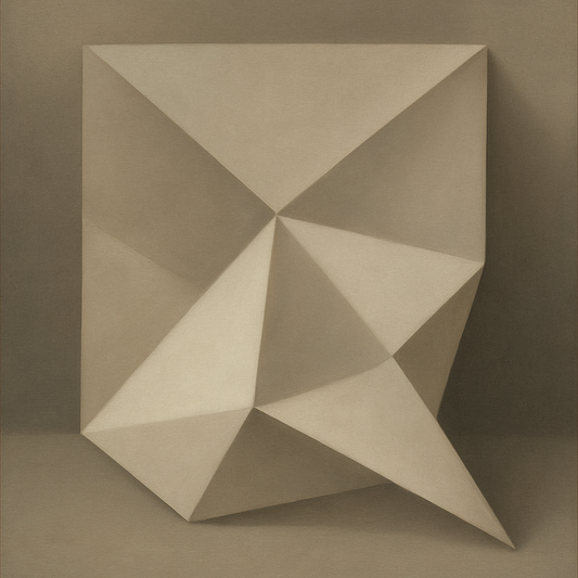 Folded Paper Geometry in Neutral Gradient Shadows No. 15 Oil Painting 100% Hand Painted Oil on Belgian Linen Canvas, Original Fine Art Wall Decor