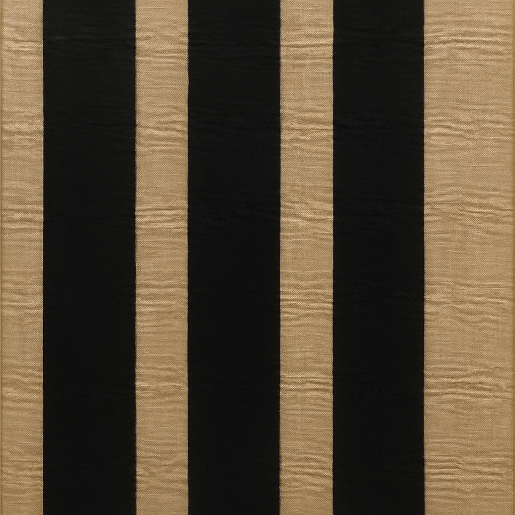 Minimalist Black Stripe & Raw Linen Rhythm No. 4 Fine Art Oil Painting - View 1