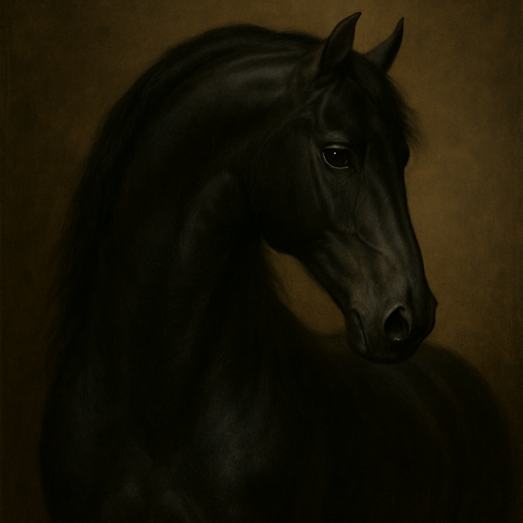 Dark Stallion Portrait in Classical Sfumato No. 11 Oil Painting - View 1