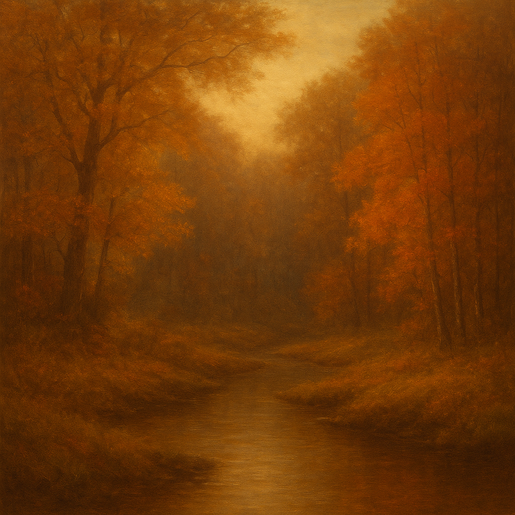 Secluded Woodland Brook in Autumn Glow No. 4 Oil Painting - View 1