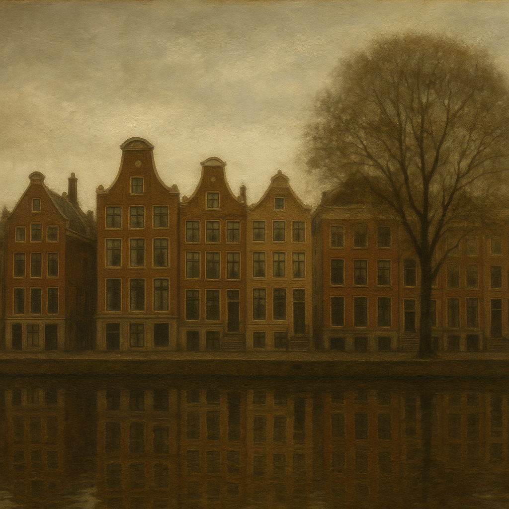 Amsterdam Canal Houses Under Overcast Sky No. 2 Oil Painting - View 1