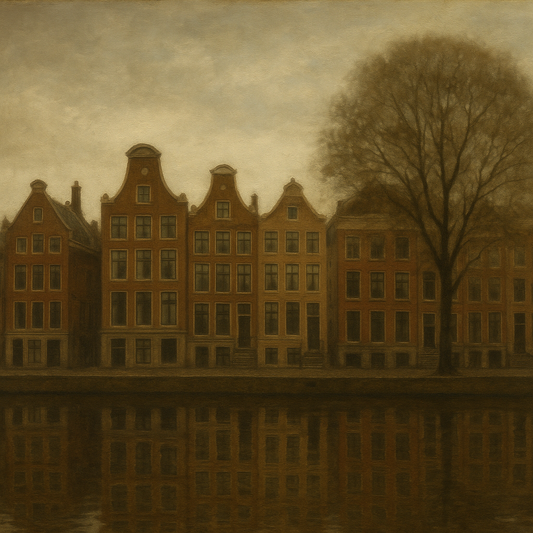 Amsterdam Canal Houses Under Overcast Sky No. 2 Oil Painting 100% Hand Painted Oil on Belgian Linen Canvas, Original Fine Art Wall Decor