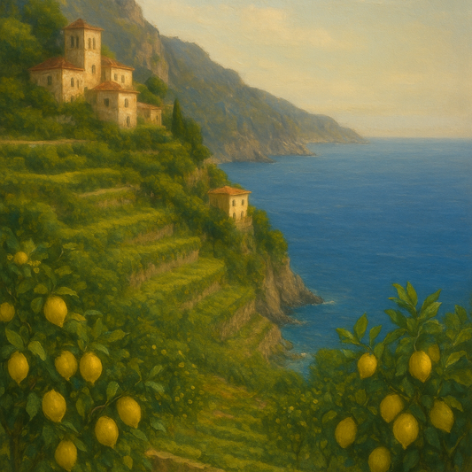 Italian Amalfi Coastline Terraces & Lemon Grove No. 18 Oil Painting 100% Hand Painted Oil on Belgian Linen Canvas, Original Fine Art Wall Decor