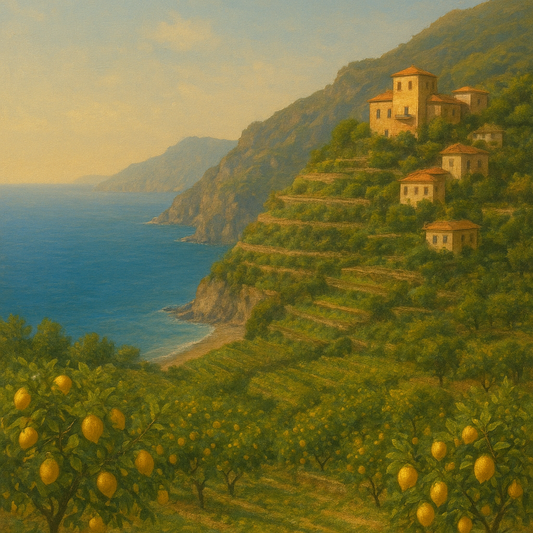 Italian Amalfi Coastline Terraces & Lemon Grove No. 8 Oil Painting 100% Hand Painted Oil on Belgian Linen Canvas, Original Fine Art Wall Decor