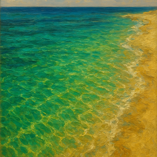 Sunlit Emerald Shallows Coastal Oil Painting - View 1