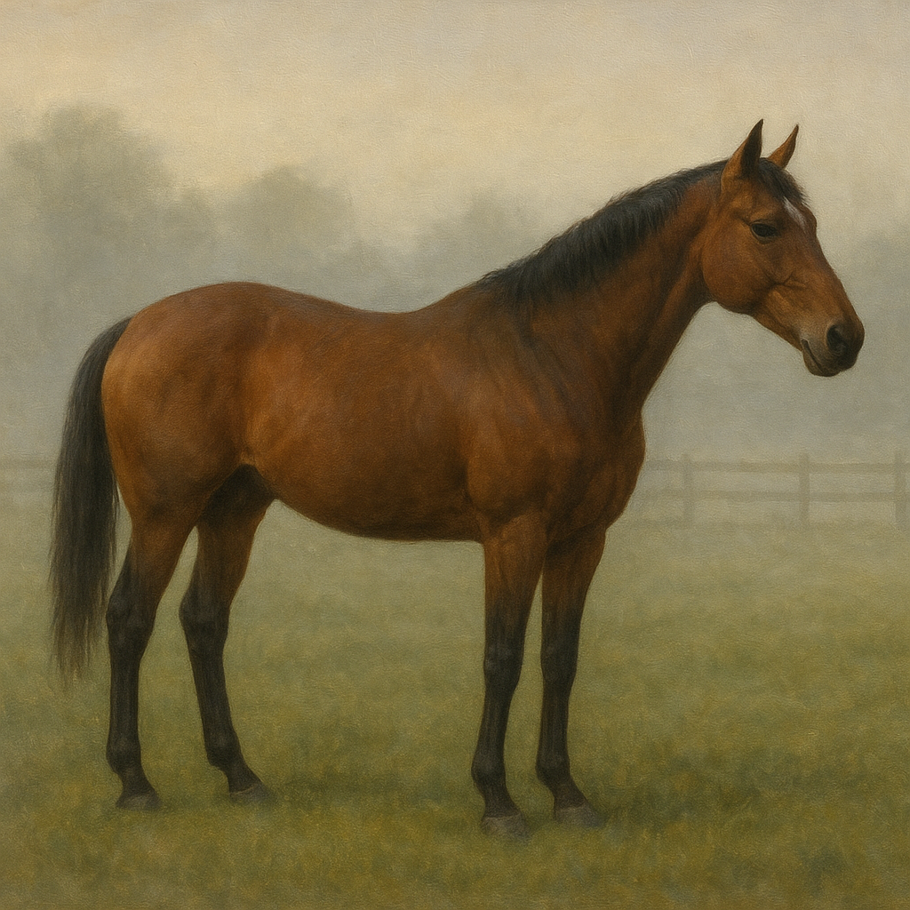 Thoroughbred in Morning Pasture Mist No. 15 Oil Painting - View 1