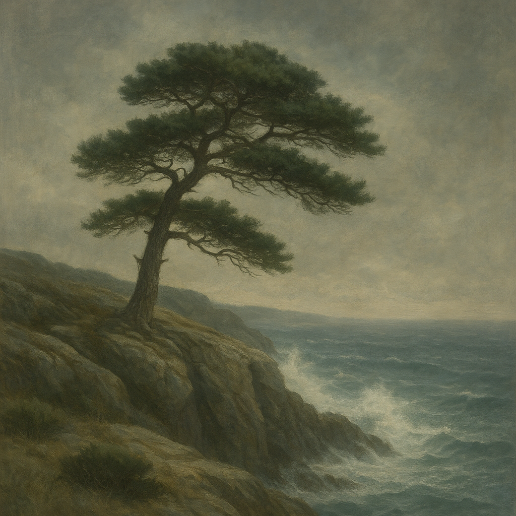 Wild Coastal Pine on Stormy Granite Cliff No. 10 Oil Painting 100% Hand Painted Oil on Belgian Linen Canvas, Original Fine Art Wall Decor