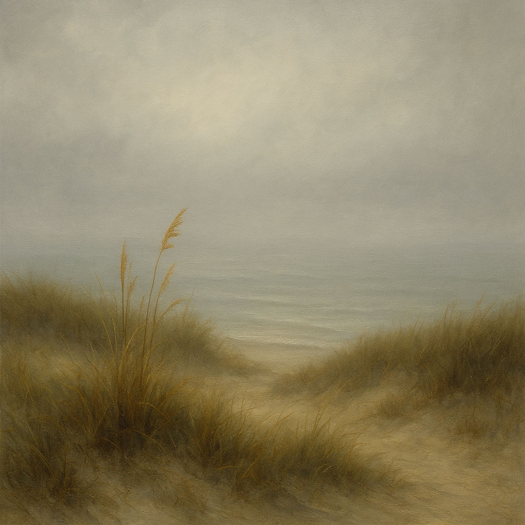 Ethereal Coastal Sea Fog over Silent Dunes No. 2 Fine Art Oil Painting - View 1