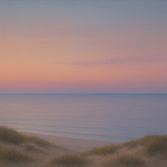 Pastel Dusk Horizon over Calm Atlantic Waters No. 20 Oil Painting 100% Hand Painted Oil on Belgian Linen Canvas, Original Fine Art Wall Decor