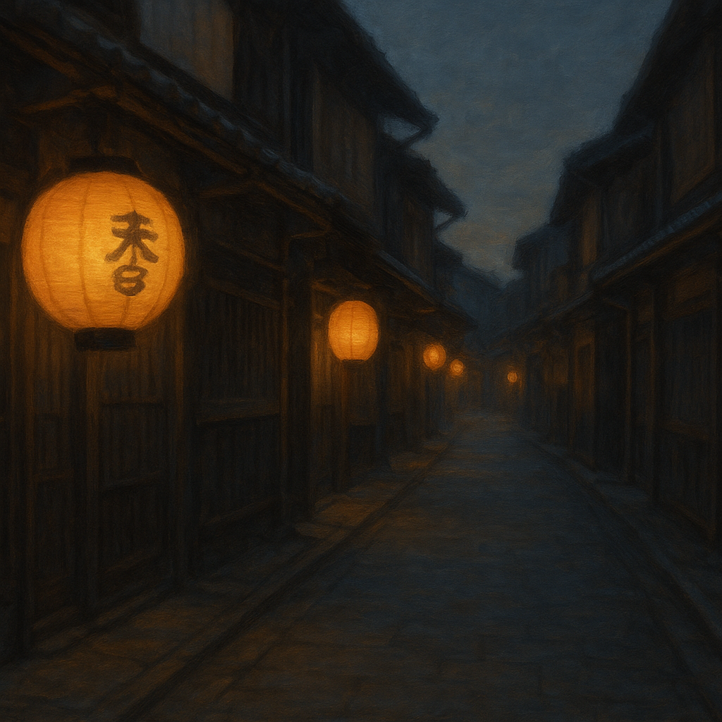Old Kyoto Gion Alley in Soft Lantern Light No. 15 Oil Painting - View 1