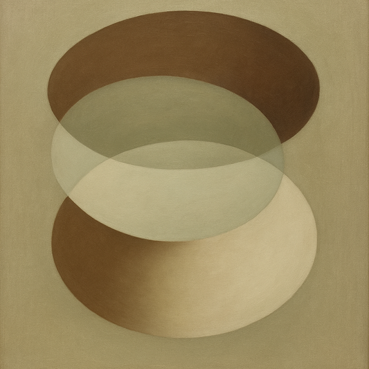 Floating Ellipse Harmony in Walnut & Pale Sage No. 7 Oil Painting 100% Hand Painted Oil on Belgian Linen Canvas, Original Fine Art Wall Decor