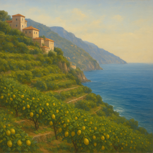 Italian Amalfi Coastline Terraces & Lemon Grove No. 9 Oil Painting 100% Hand Painted Oil on Belgian Linen Canvas, Original Fine Art Wall Decor
