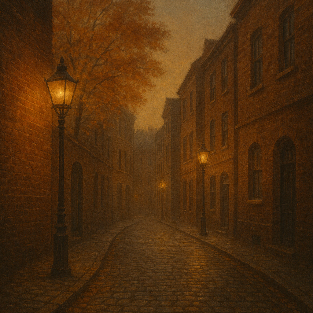 London Gaslamp Alley in Autumn Dusk No. 13 Oil Painting - View 1
