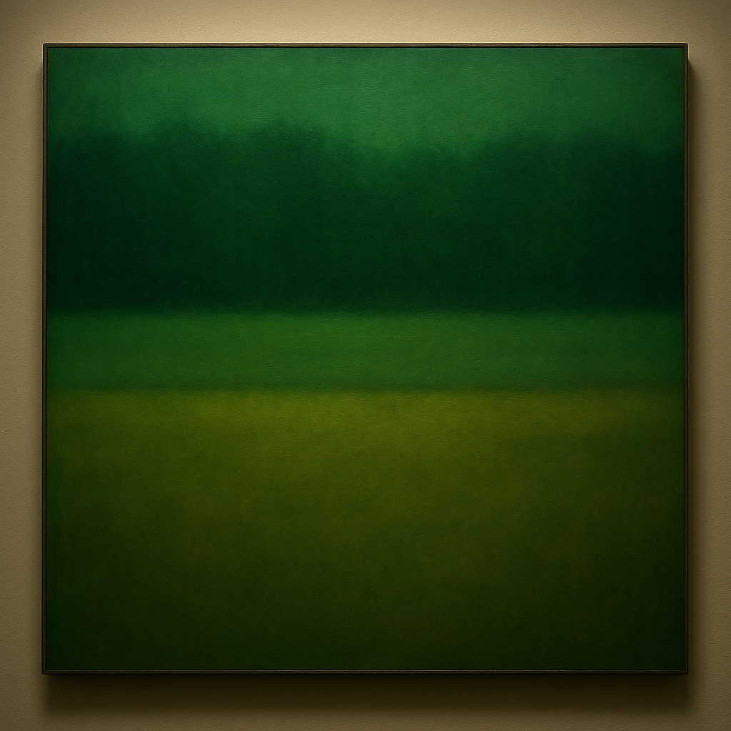 Forest Emerald & Deep Moss Contemplative Field Oil Painting - View 1
