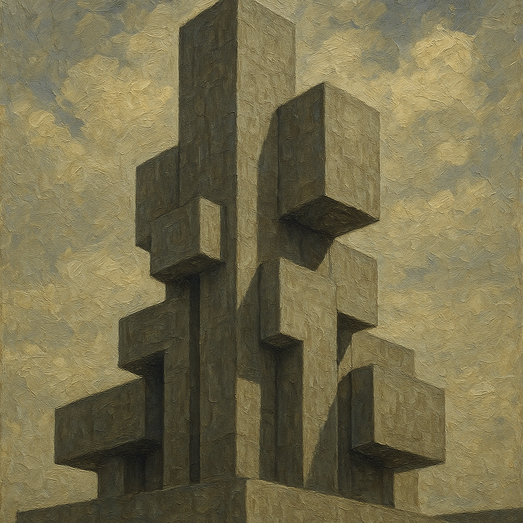Brutalist Concrete Monolith & Sky No. 5 Oil Painting - 100% Hand-Painted Master Oil Painting