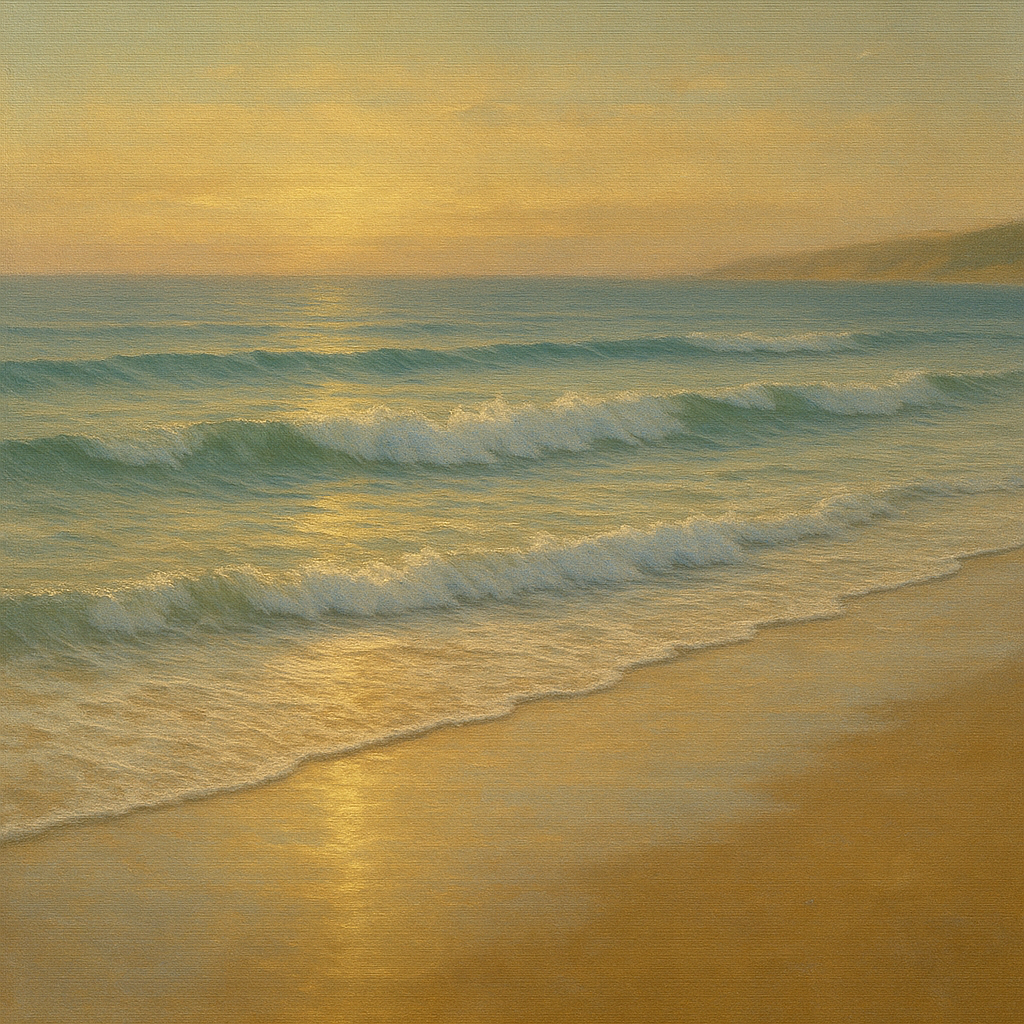 Gentle Breaking Waves & Wet Beach Reflection No. 4 Oil Painting - View 1