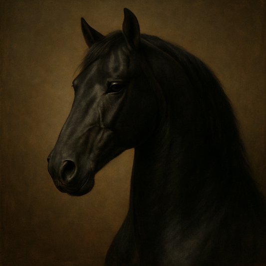 Dark Stallion Portrait in Classical Sfumato Oil Painting 100% Hand Painted Oil on Belgian Linen Canvas, Original Fine Art Wall Decor