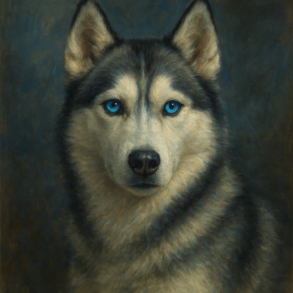 Siberian Husky with Luminous Ice Blue Eyes No. 5 Fine Art Oil Painting - View 1