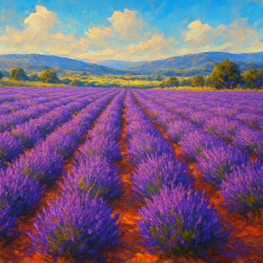 Sun-Drenched Lavender Field in Provence Vista No. 9 Fine Art Oil Painting - View 1