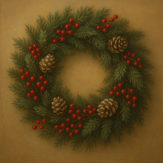 Vintage Holiday Botanical Wreath & Berries No. 8 Oil Painting 100% Hand Painted Oil on Belgian Linen Canvas, Original Fine Art Wall Decor