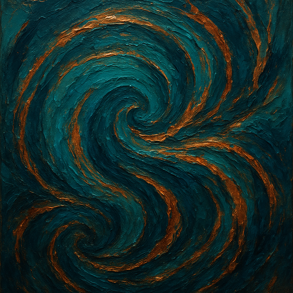 Peacock Teal & Liquid Copper Swirl No. 3 Oil Painting - 100% Hand-Painted Master Oil Painting