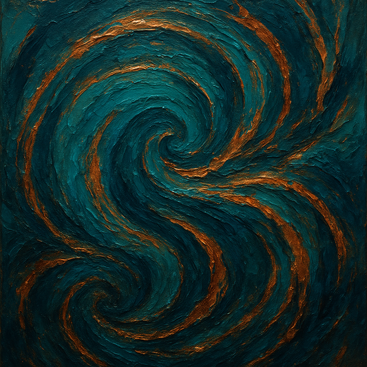 Peacock Teal & Liquid Copper Swirl No. 3 Oil Painting - 100% Hand-Painted Master Oil Painting
