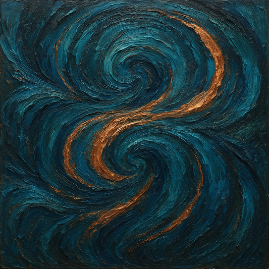 Peacock Teal & Liquid Copper Swirl No. 5 Oil Painting - 100% Hand-Painted Master Oil Painting