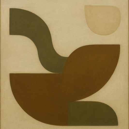 Minimalist Asymmetrical Balance in Raw Umber Oil Painting - View 1