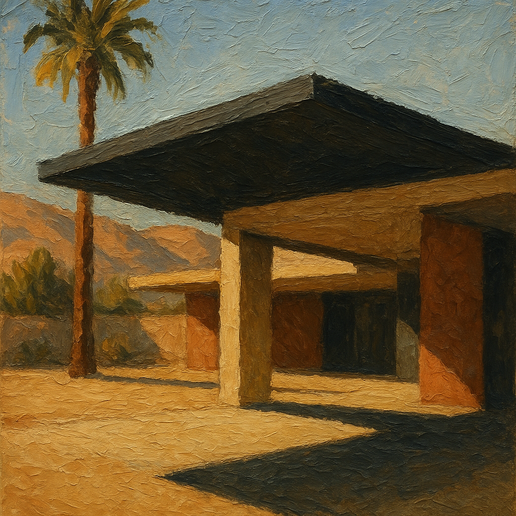 Palm Springs Modernist Pavilion Shadow No. 8 Oil Painting - 100% Hand-Painted Master Oil Painting