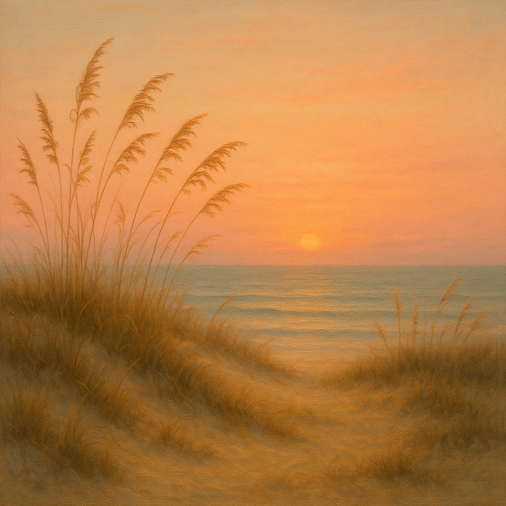 Sea Oats on Rolling Coastal Dunes at Sunset No. 13 Oil Painting 100% Hand Painted Oil on Belgian Linen Canvas, Original Fine Art Wall Decor