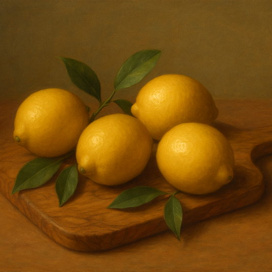 Meyer Lemons on Olive Wood Board No. 10 Oil Painting 100% Hand Painted Oil on Belgian Linen Canvas, Original Fine Art Wall Decor