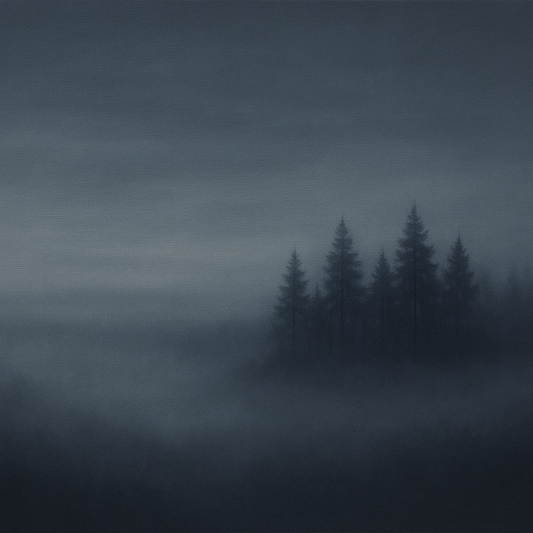 Dusk over Silent Pine Ridgeline in Charcoal Fog No. 24 Oil Painting 100% Hand Painted Oil on Belgian Linen Canvas, Original Fine Art Wall Decor