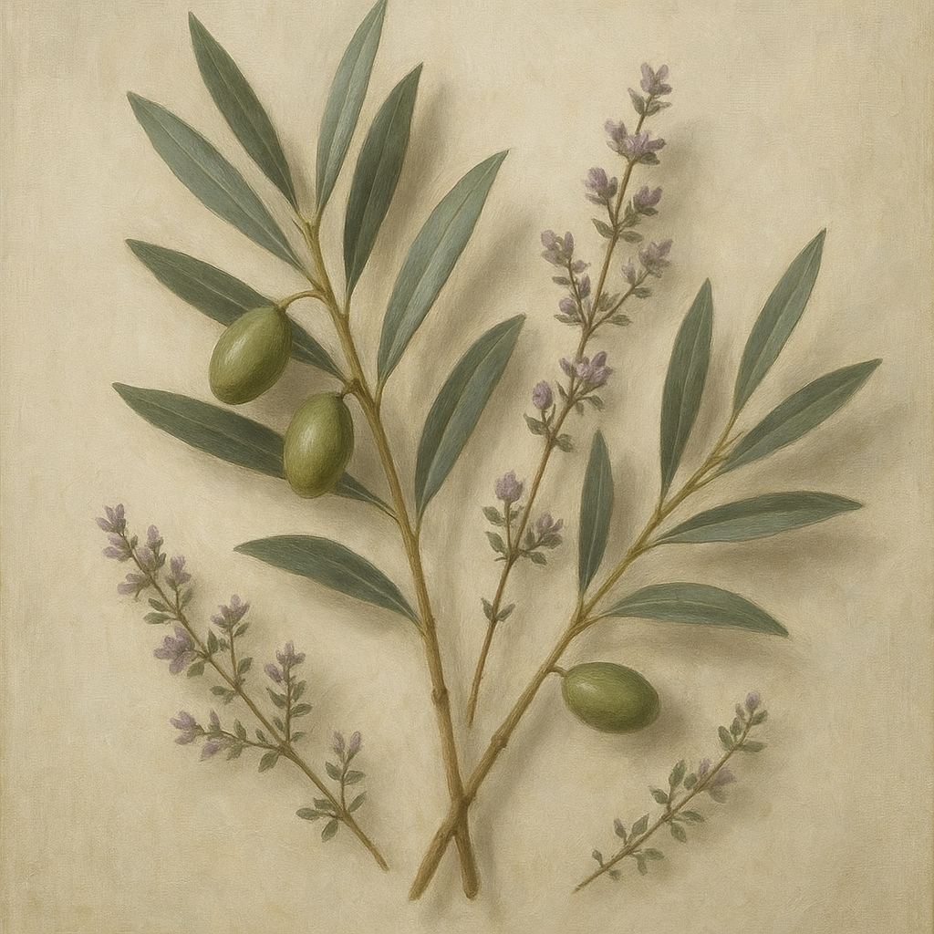 Olive Branches & Wild Thyme Botanical Study No. 14 Fine Art Oil Painting - View 1