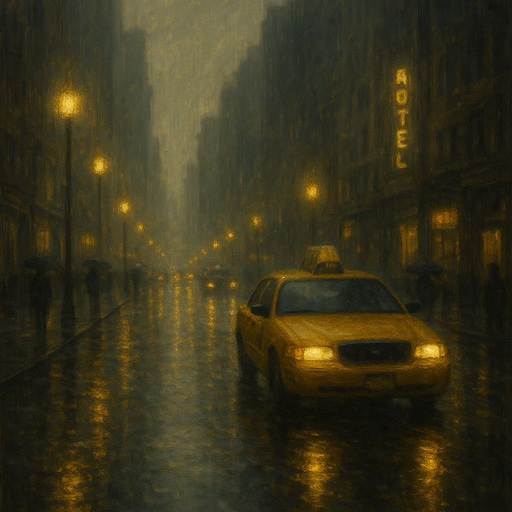 Rain-Drenched Manhattan Avenue Lights No. 6 Oil Painting - View 1