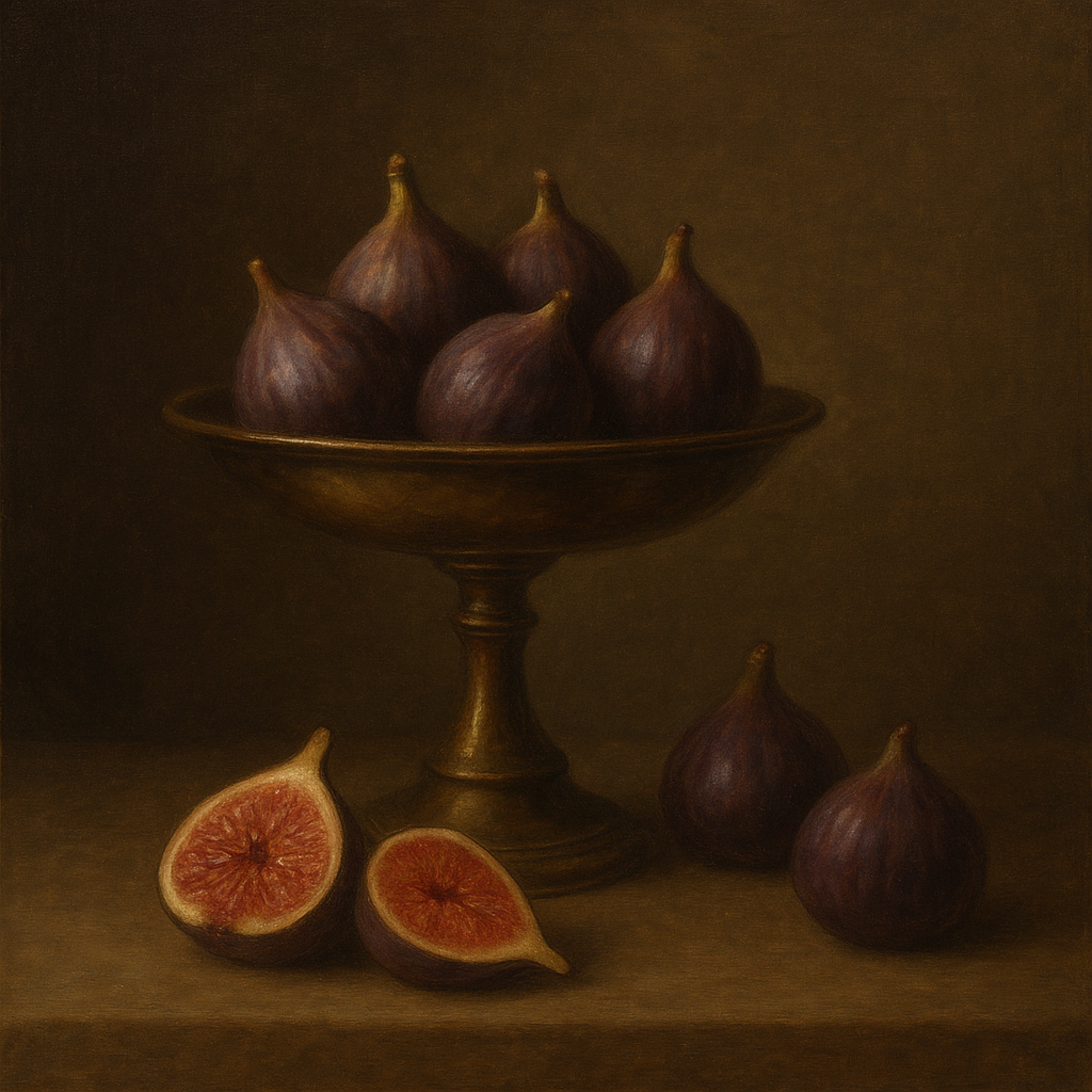 Ripe Figs & Bronze Compote Still Life No. 6 Oil Painting - View 1