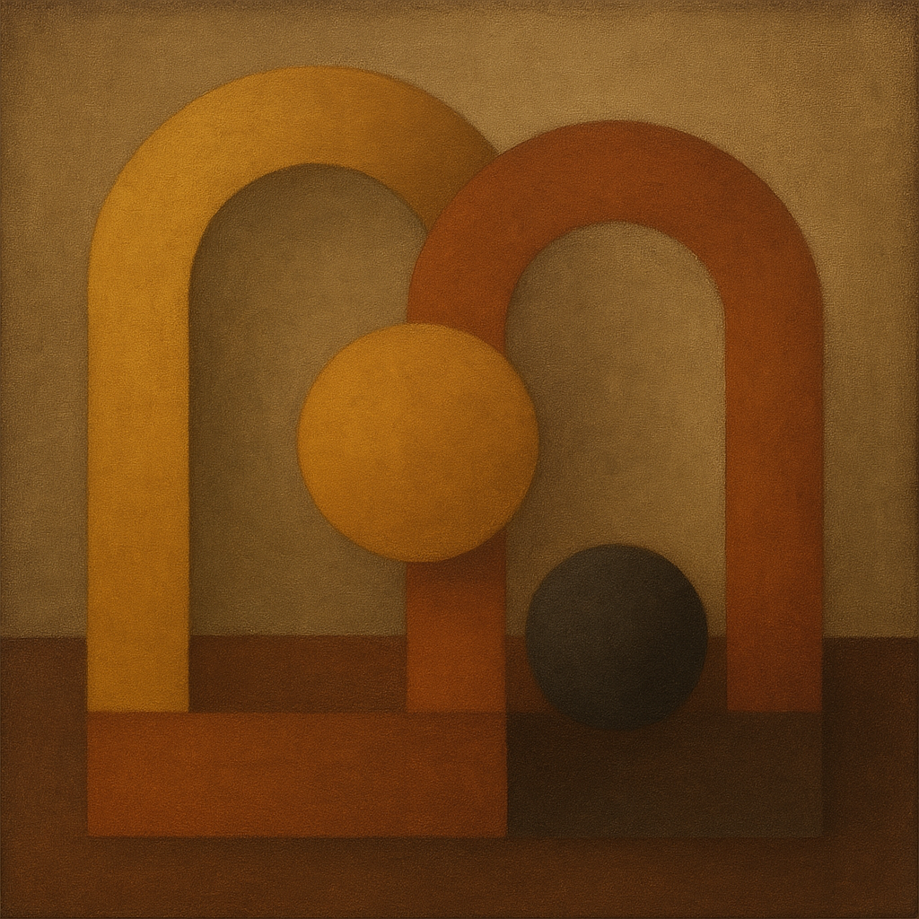 Arch & Circle Equilibrium in Warm Earth Tones No. 22 Oil Painting 100% Hand Painted Oil on Belgian Linen Canvas, Original Fine Art Wall Decor