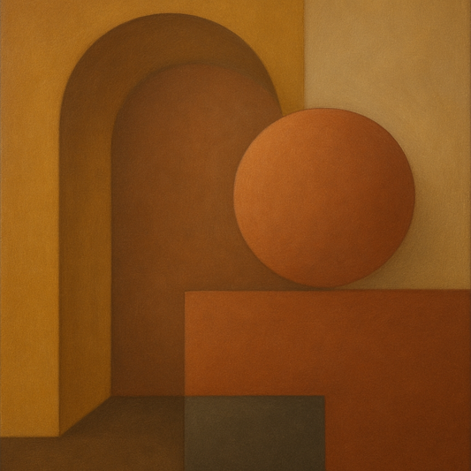 Arch & Circle Equilibrium in Warm Earth Tones No. 21 Oil Painting 100% Hand Painted Oil on Belgian Linen Canvas, Original Fine Art Wall Decor