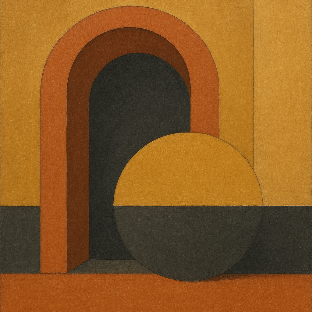 Bauhaus Archway & Terracotta Semicircle Suite No. 3 Fine Art Oil Painting - View 1