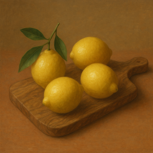 Meyer Lemons on Olive Wood Board Oil Painting 100% Hand Painted Oil on Belgian Linen Canvas, Original Fine Art Wall Decor