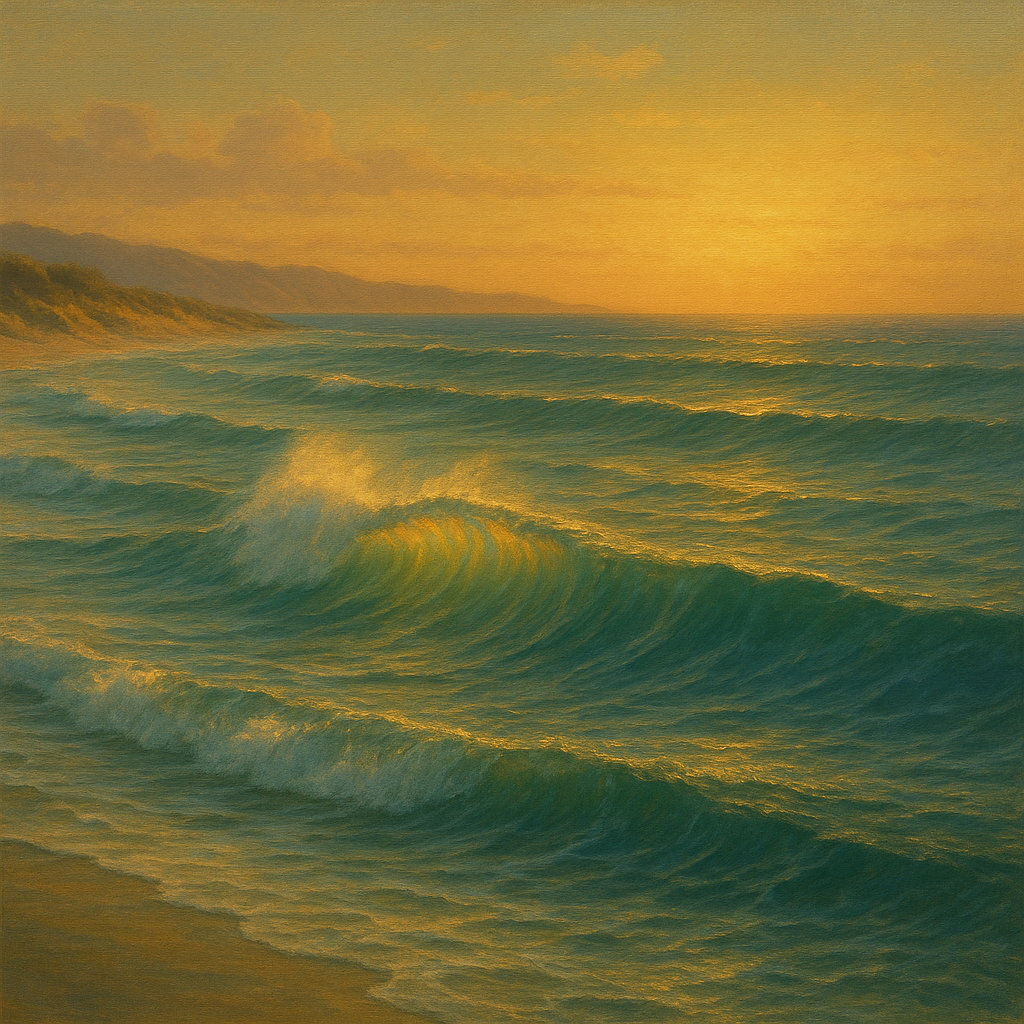 Golden Hour Sunlight on Ocean Swells No. 13 Oil Painting - View 1