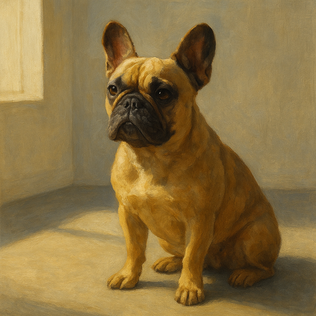 French Bulldog in Sunlit Minimalist Studio No. 9 Fine Art Oil Painting - View 1