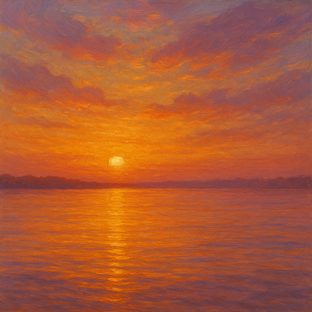 Sunset Glow on Warm Tidal Basin Waters No. 5 Fine Art Oil Painting - View 1