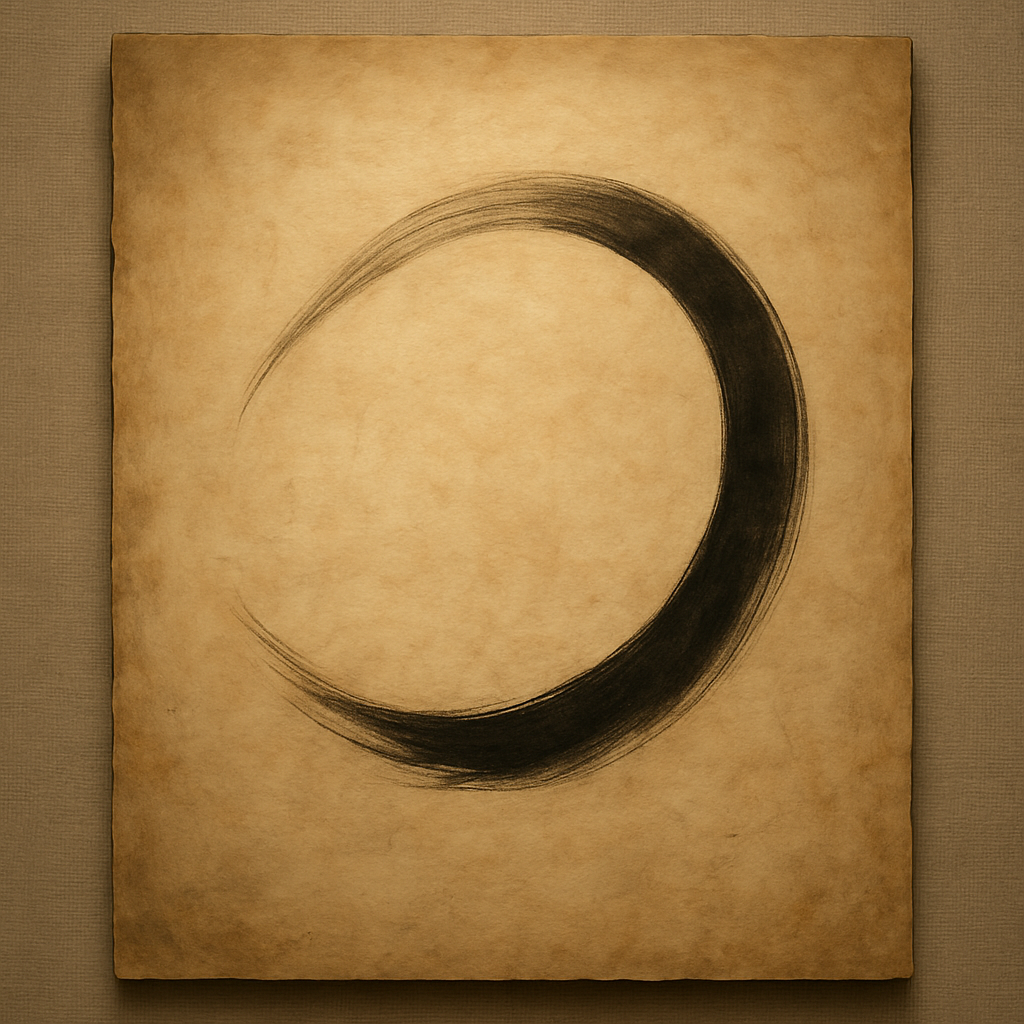 Aged Rice Paper & Charcoal Calligraphic Balance No. 20 Oil Painting - View 1