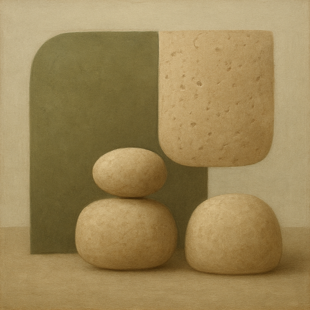Muted Olive & Sandstone Geometric Balance No. 24 Oil Painting - View 1
