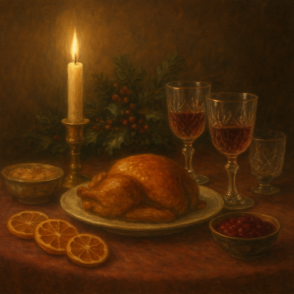 Candlelit Holiday Table & Vintage Glassware No. 5 Oil Painting - View 1