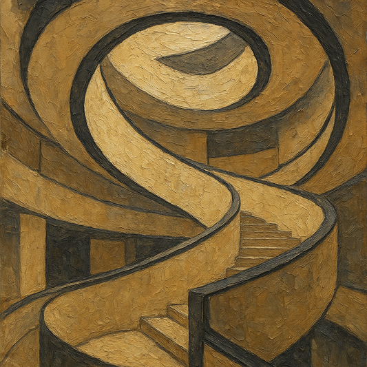 Travertine Spiral Atrium Perspective No. 8 Oil Painting - 100% Hand-Painted Master Oil Painting